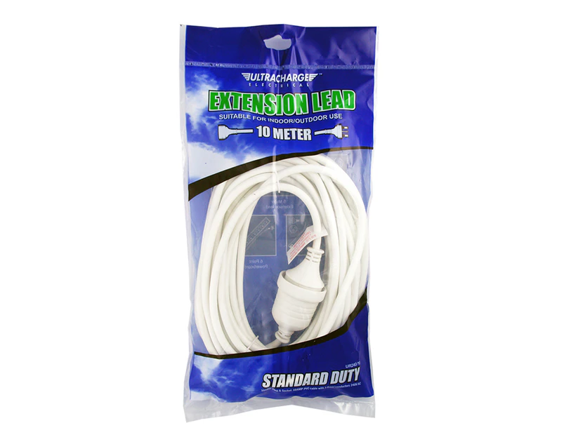 Ultracharge 10m AC Extension Lead Cable - White