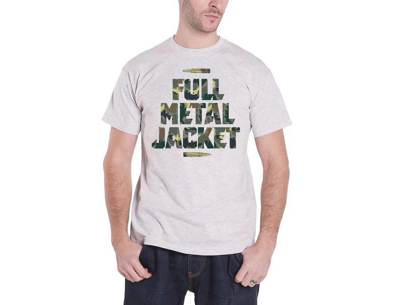 Full Metal Jacket T Shirt Camo Bullets Movie Logo  Official Mens - Grey