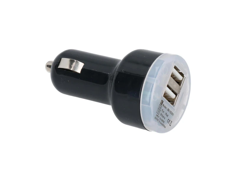 AB Tools USB Car Cigarette Lighter 2 Ports Splitter For Charger Cable Phone Adaptor Black