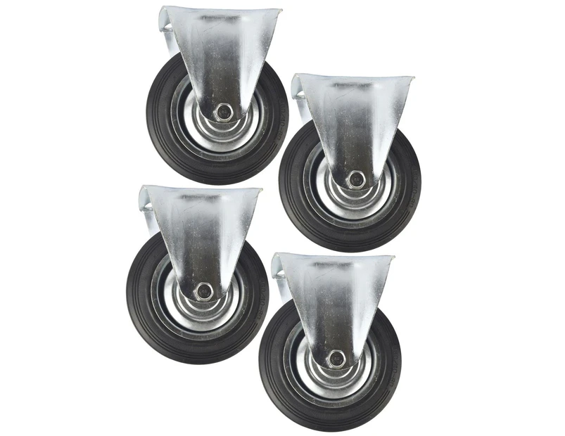 AB Tools 6" (150mm) Rubber Fixed Castor Wheels Trolley Furniture Caster (4 Pack) CST09
