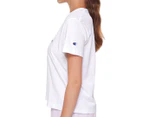 Champion Women's Script Logo Cropped Tee / T-Shirt / Tshirt - White
