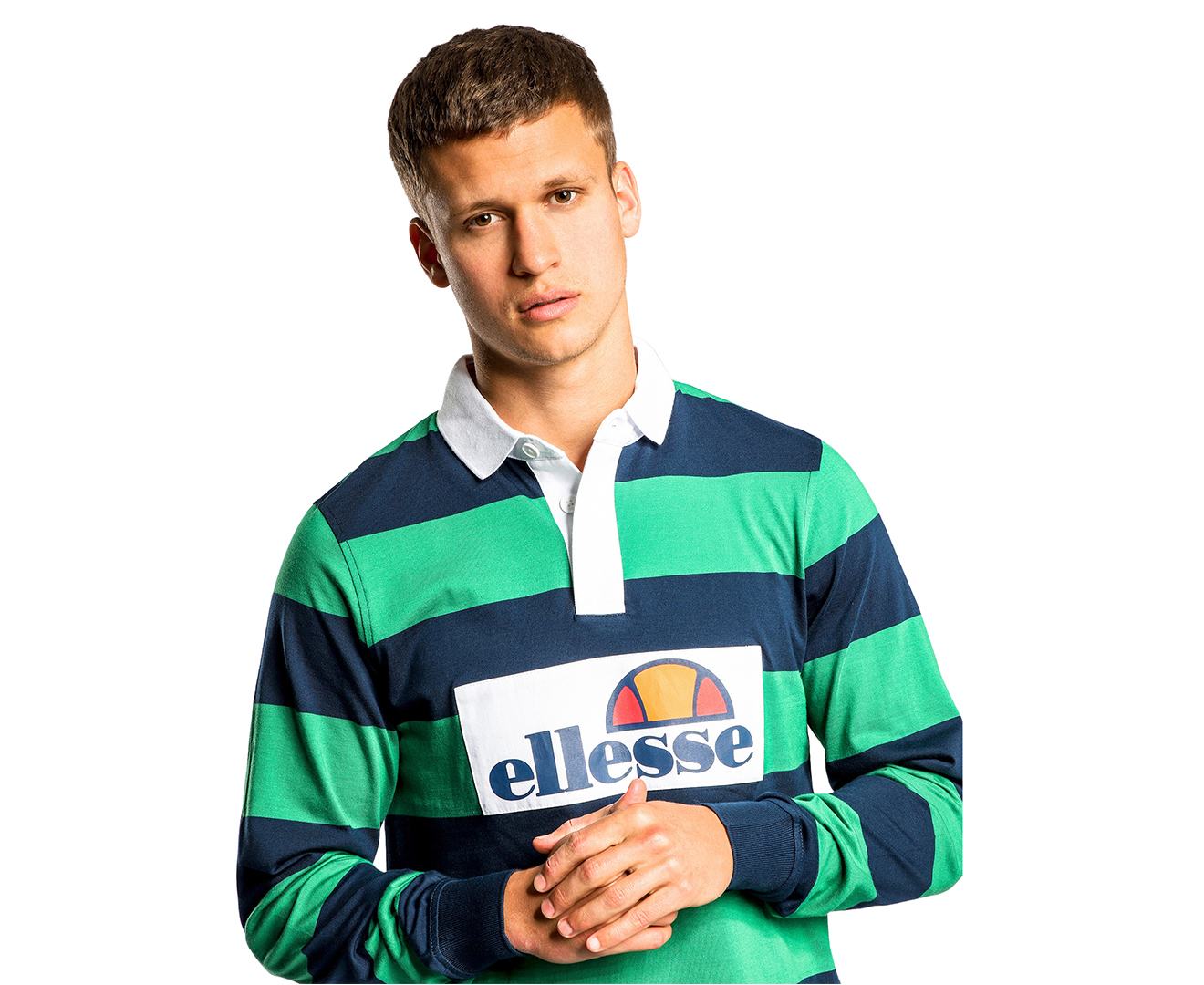 Groene achtergrond Vaag verbrand Ellesse Mens Long Sleeve Thermo Rugby Shirt - Green/Navy Stripe |  Catch.com.au