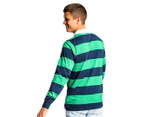 Ellesse Mens Long Sleeve Thermo Rugby Shirt - Green/Navy Stripe