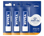 3 x Nivea Original Care Lip Balm 4.8g