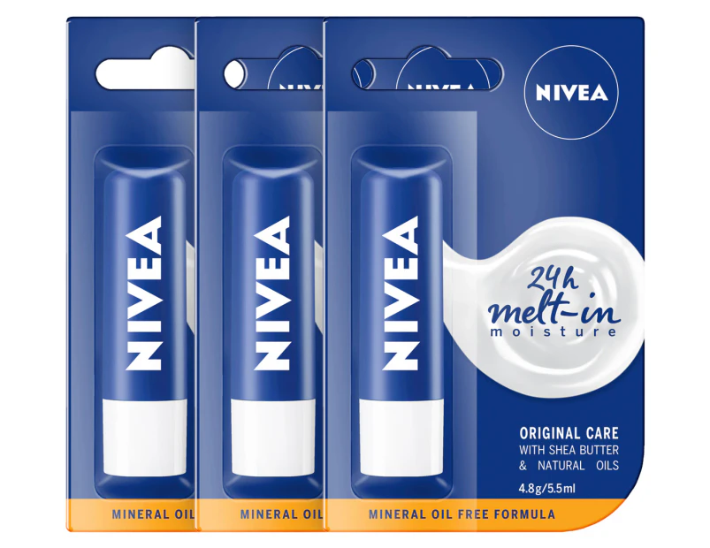 3 x Nivea Original Care Lip Balm 4.8g