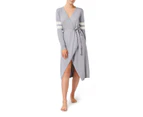 Slumber Loft Audrey womens bath robe cardigan dressing gown cotton cashmere blend - CAROB GREY