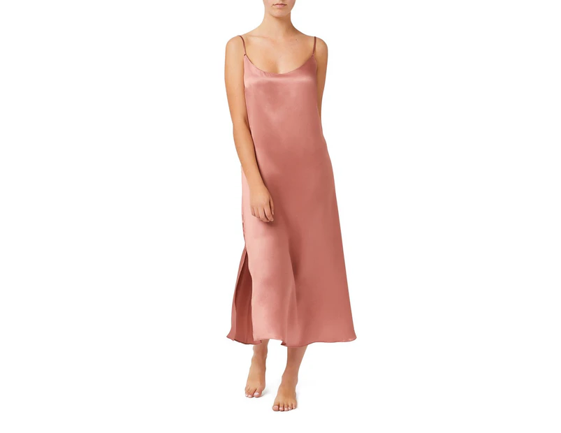 Slumber Loft Willow womens thin strap nightgown nightie 100% silk - ROSE PINK