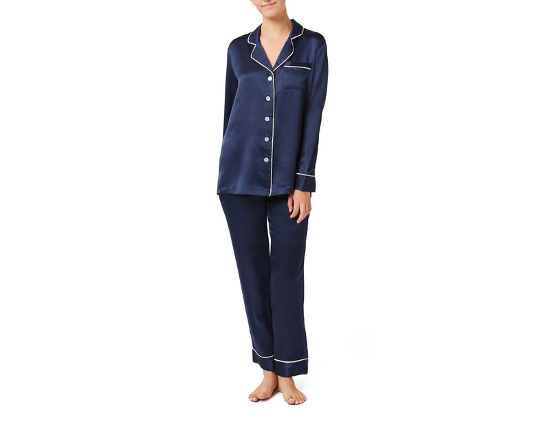 Slumber Loft Hilary 100% silk womens pyjama set - NAVY~CREAM