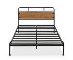 Zinus Santa Fe Metal & Wood Platform Bed Frame w/ Headboard - Black/Brown