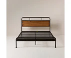 Zinus Santa Fe Metal & Wood Platform Bed Frame w/ Headboard - Black/Brown