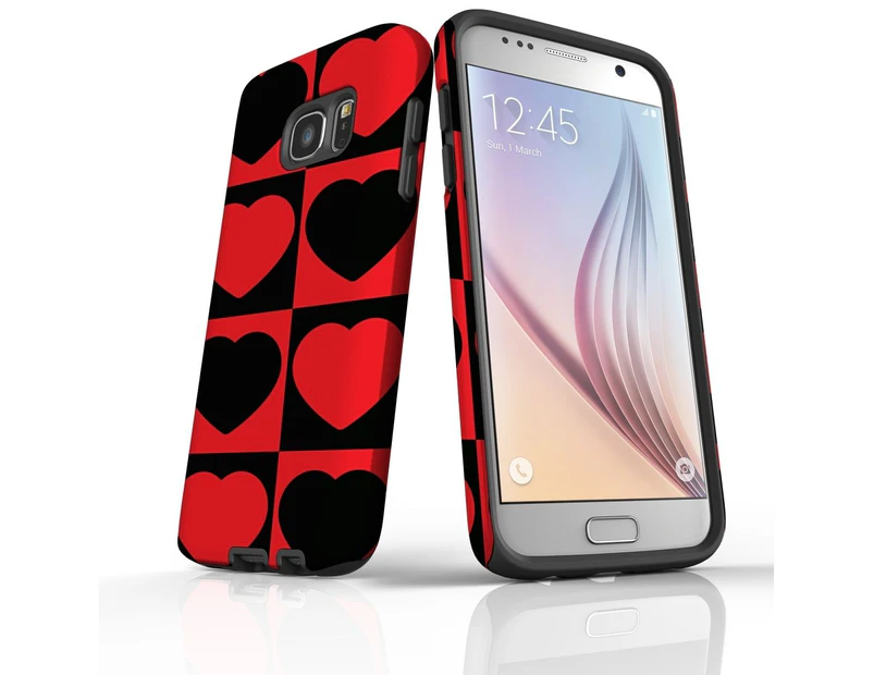 For Samsung Galaxy S7 Case Tough Unique Protective Cover Black and Red Hearts