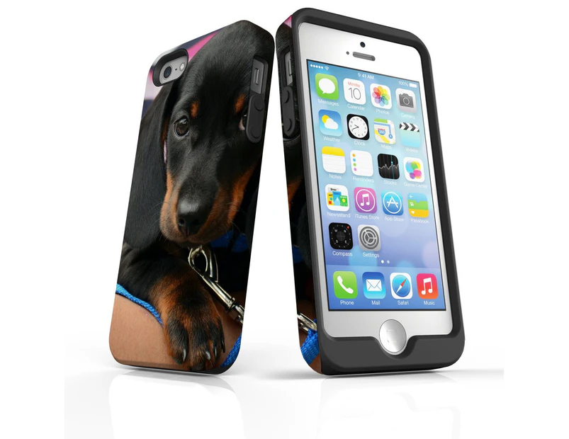 For iPhone SE (1st gen) Case, Protective Back Cover, Blac & Tan Dachshund Puppy