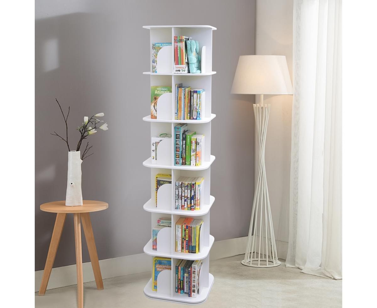 Details about   Square Round Swivel Rotating Display Bookshelf Bookcase White 3/4/5/6 Tiers 
