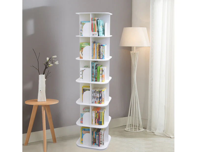 Versatile Square Wooden Rotating Swivel Bookshelf Bookcase Cabinet White 3/4/5/6 Tiers Up to 190cm