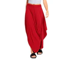 Women's Baggy Gathered Draped Yoga Trousers - Red