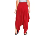 Women's Baggy Gathered Draped Yoga Trousers - Red