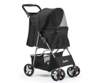 4 Wheel Pet Stroller Dog Cat Cage Carrier Travel Pushchair Foldable Pram- Black