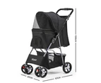 4 Wheel Pet Stroller Dog Cat Cage Carrier Travel Pushchair Foldable Pram- Black