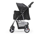 4 Wheel Pet Stroller Dog Cat Cage Carrier Travel Pushchair Foldable Pram- Black