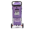 3 Wheel Pet Stroller Dog Cat Cage Carrier Travel Pushchair Foldable Pram - Purple