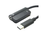 2 in 1 Cable USB Type-C to 3.5mm Jack Audio & Charging Adapter For Android Smartphones - Black (AU Stock)