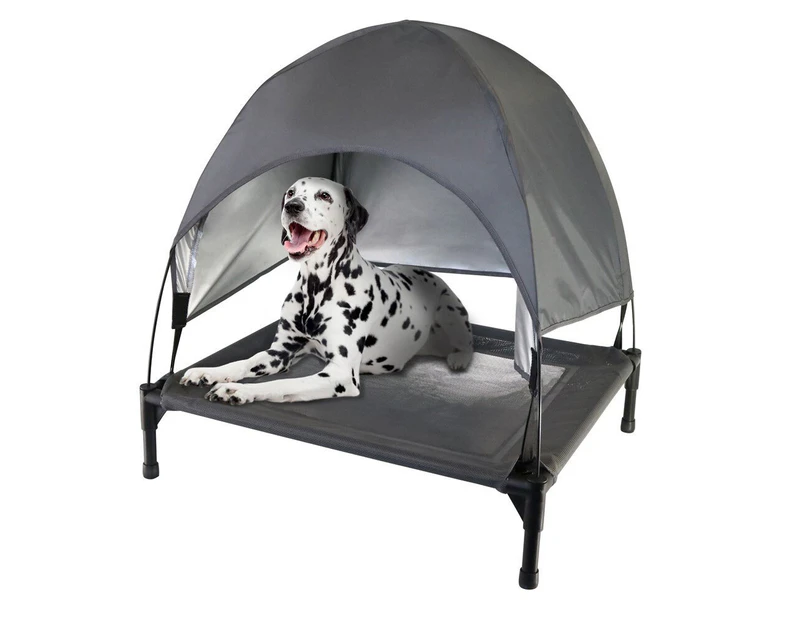 Paws & Claws 112x90cm Heavy Duty Steel Elevated Pet Large Dog Bed w/ Canopy Grey