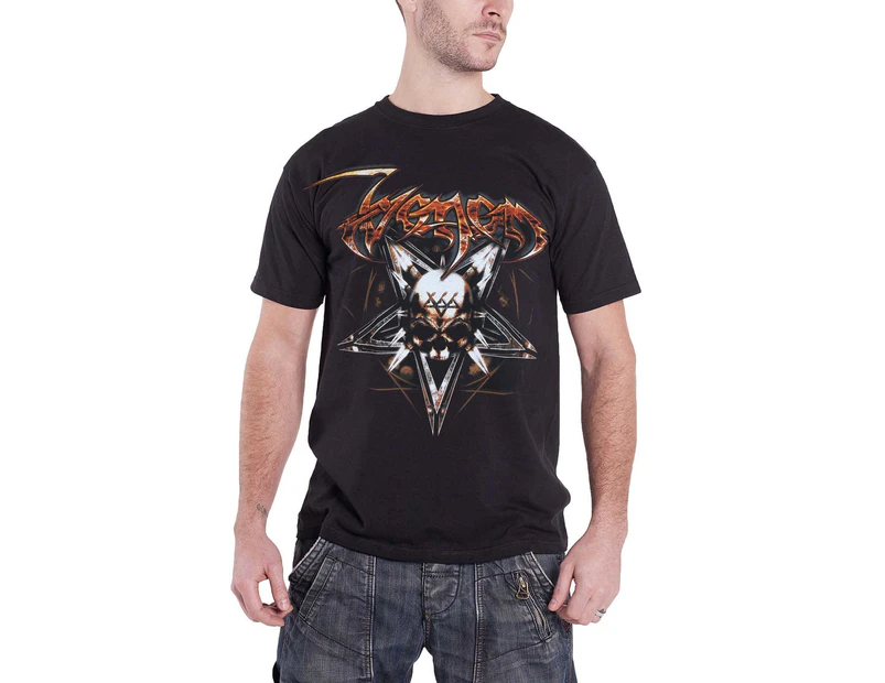 Official Venom T Shirt Pentagram Goat Skull Band Logo Mens - Black