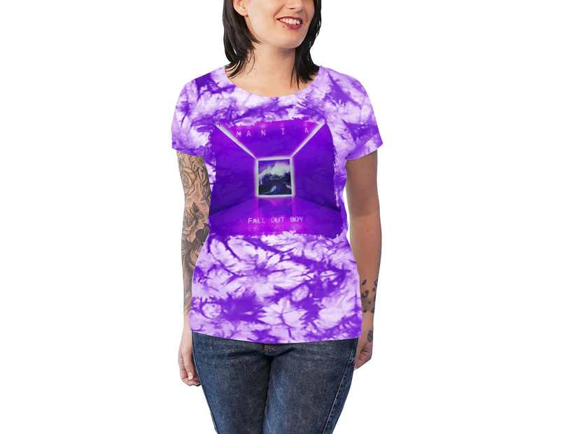 Fall Out Boy T Shirt Mania Band Logo  Official Womens Skinny Fit Tie Dye - Purple