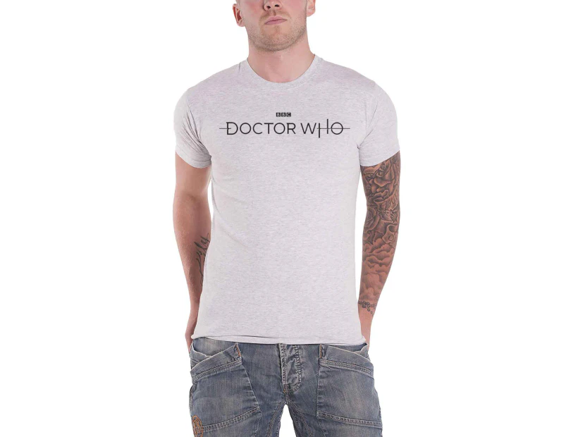 Doctor Who T Shirt Classic Text Logo  Official Bbc Mens - White
