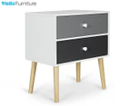HelloFurniture Iverson Bedside Table w/ 2 Drawers - Grey/White/Natural