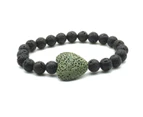 Large Lava HEART and Lava Stone Aromatherapy Essential Oil Diffuser Bracelet - Gift Idea - Green Heart
