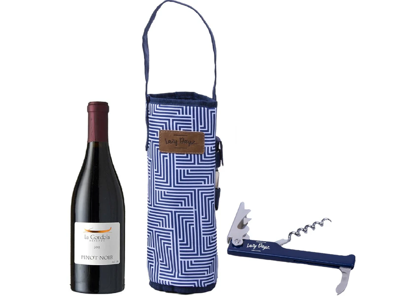 Wine Cooler Bag Bottle Drink Carrier Insulated Tote Bag Travel Picnic w/Strap & Wine Opener Included Reusable Lightweight Attractive Design Makena