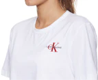 Calvin Klein Jeans Women's Monogram Embroidery Cropped Tee / T-Shirt / Tshirt - White