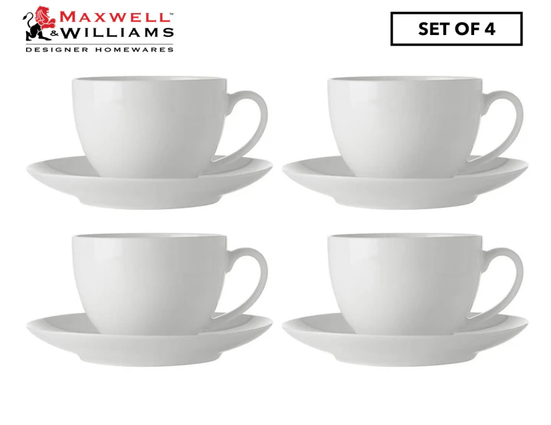 Set of 4 Maxwell & Williams White Basics Cup & Saucer