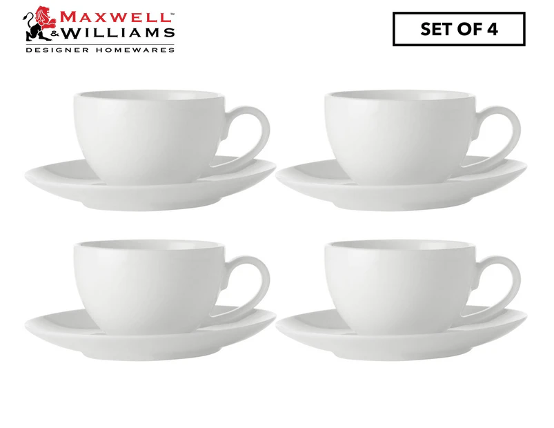 Set of 4 Maxwell & Williams White Basics Coupe Demi Cup & Saucer Set