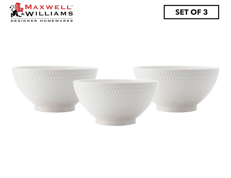 Set of 3 Maxwell & Williams 18cm White Basics Diamonds Noodle Bowl