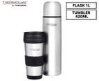 THERMOcafe Flask & Tumbler Combo Pack - Stainless Steel/Black