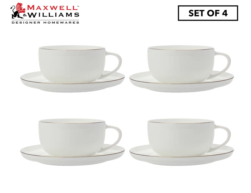 Set of 4 Maxwell & Williams 300mL Cashmere Luxe High Rim Cup & Saucer - White/Gold
