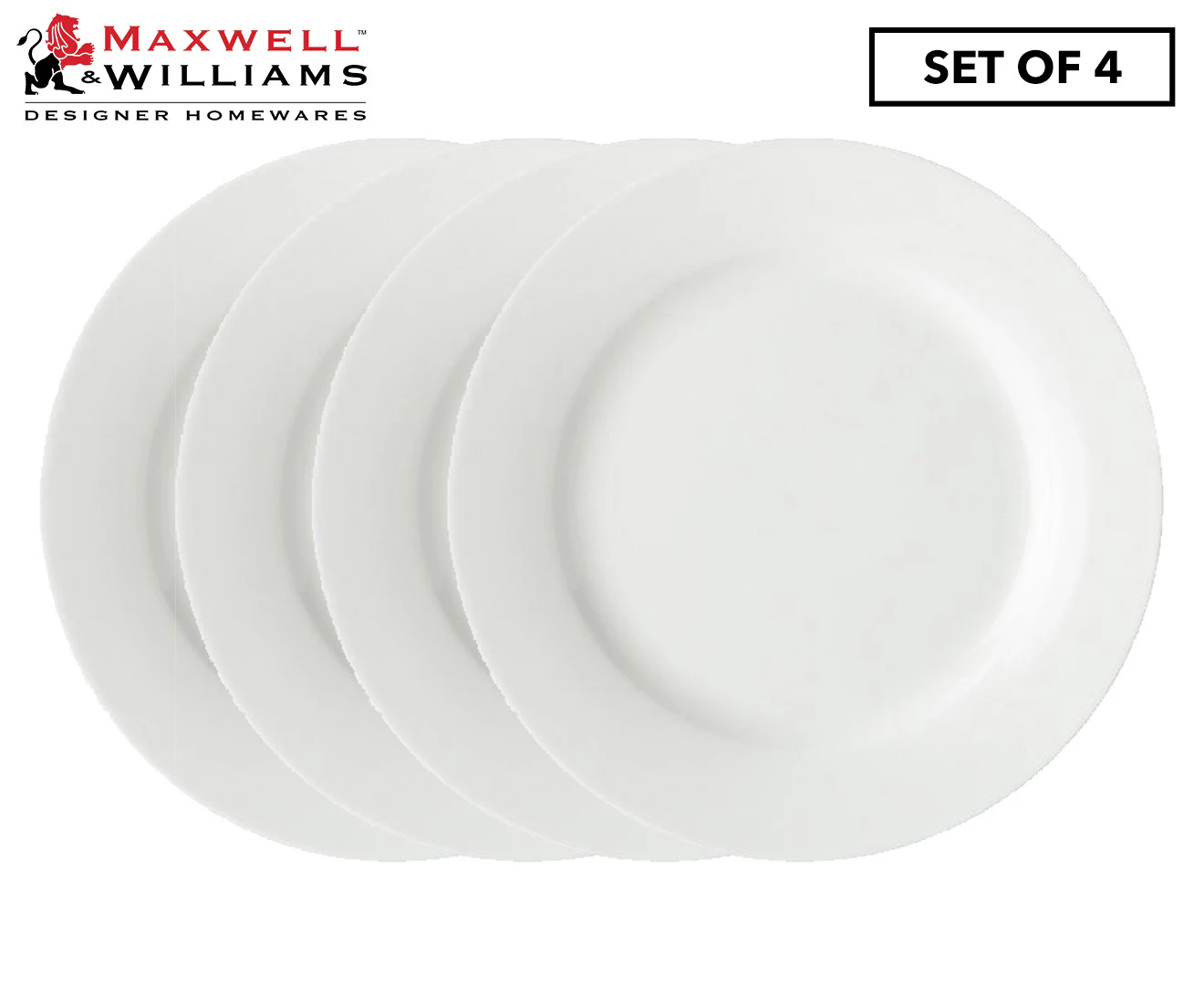 Set of 4 Maxwell & Williams 23cm White Basics Rim Entrée Plate