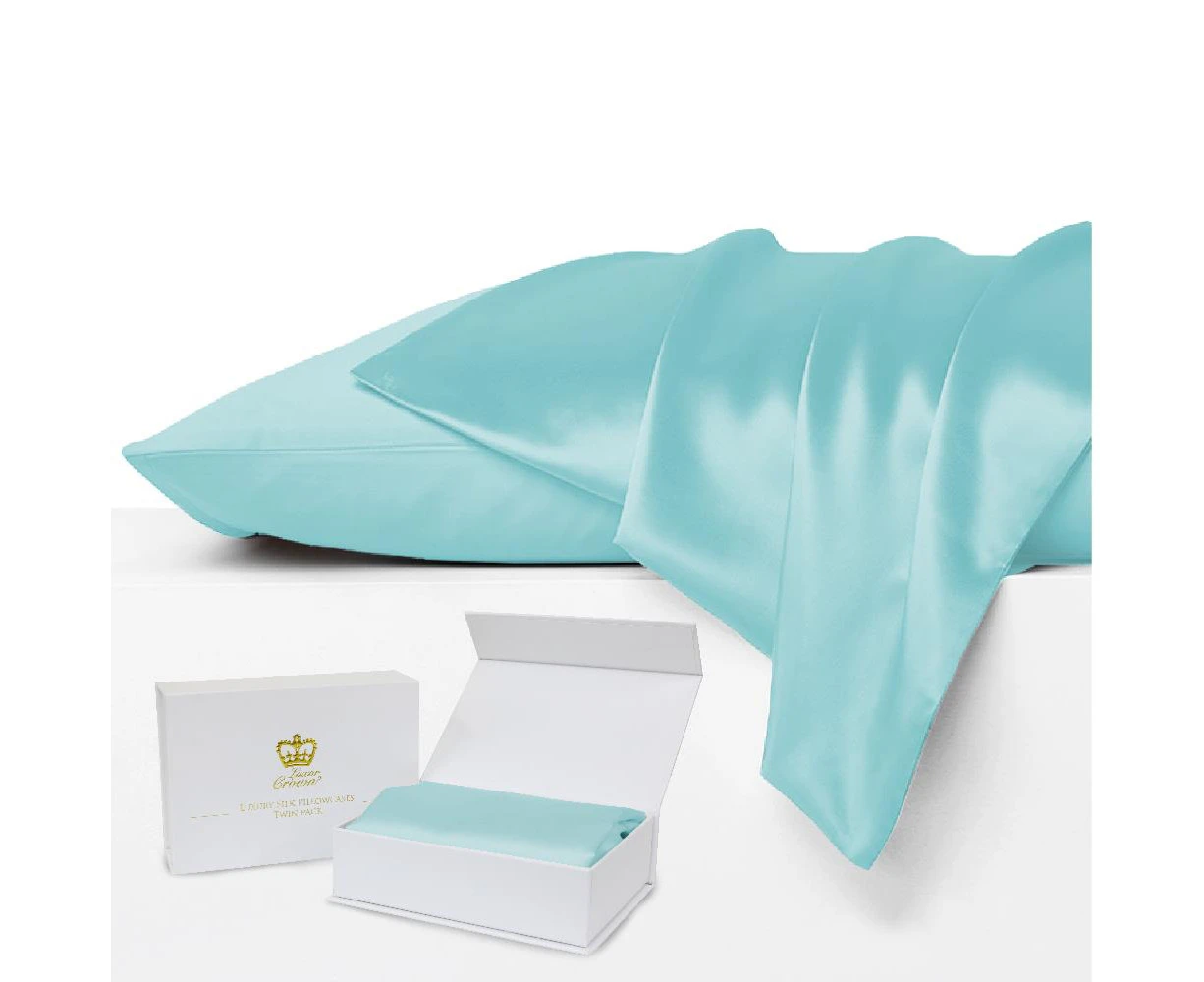 Luxor Crown Set of 2 Mulberry Silk Pillowcases AQUA