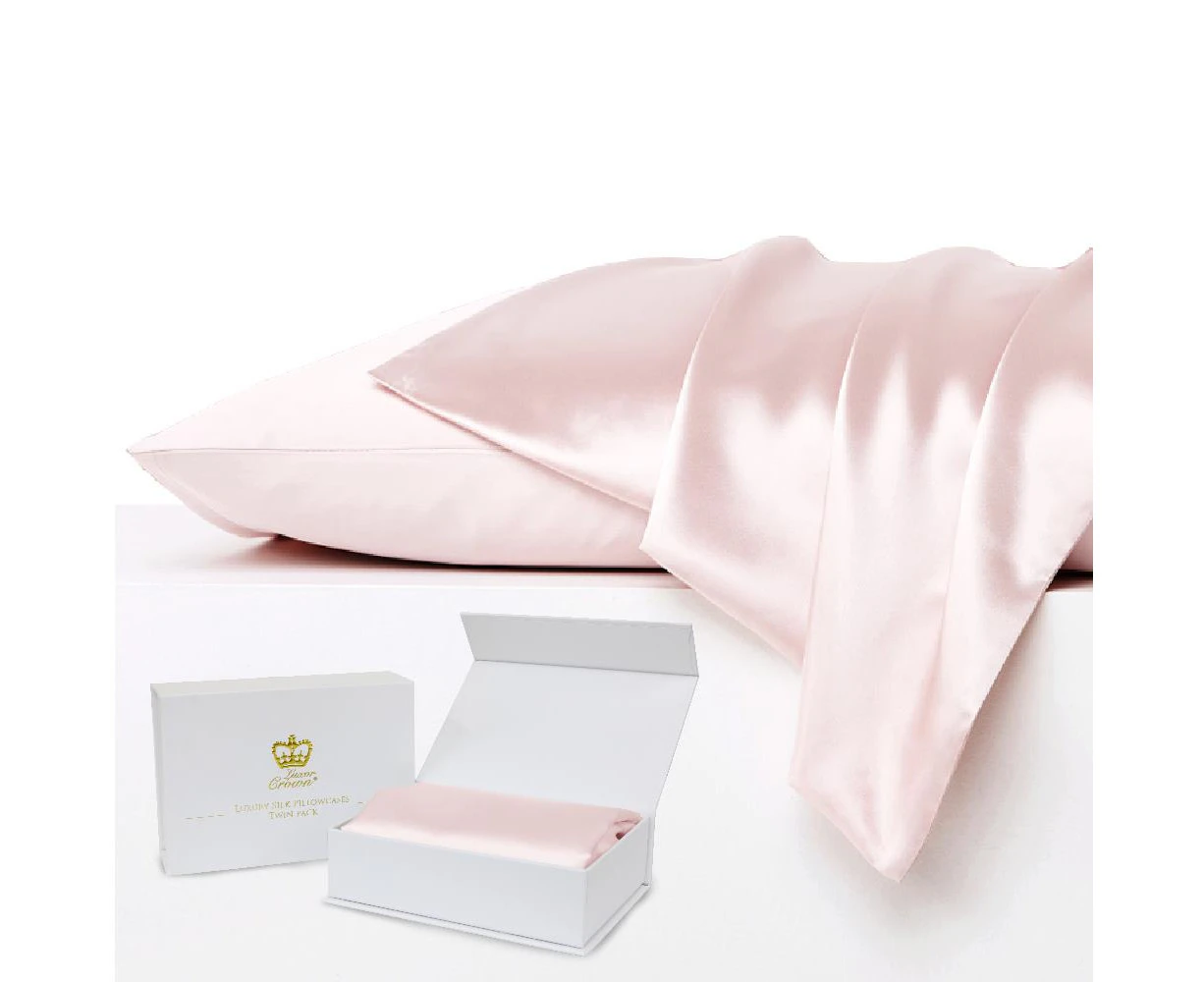 Luxor Crown Set of 2 Mulberry Silk Pillowcases BLUSH