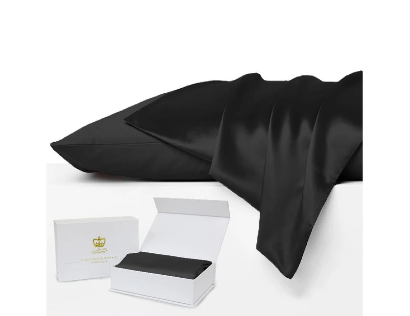 Luxor Crown Set of 2 Mulberry Silk Pillowcases BLACK