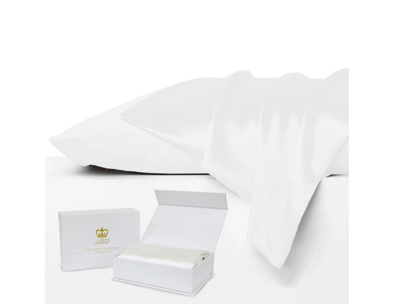 Luxor Crown Set of 2 Mulberry Silk Pillowcases WHITE