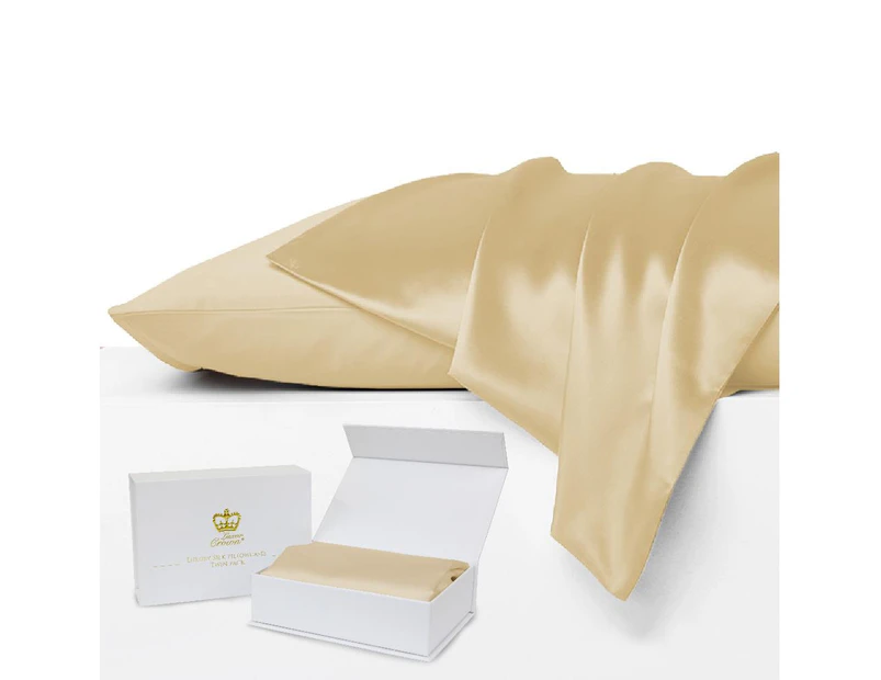 Luxor Crown Set of 2 Mulberry Silk Pillowcases TAUPE