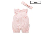 Purebaby Baby Growsuit & Headband Set - Pink Little Bunny Print