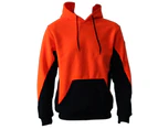 Hi Vis Fleecy Fleece Hoodie Pullover w Kangaroo Pockets & Arm Pen & Phone Pocket - Fluro Orange/Navy