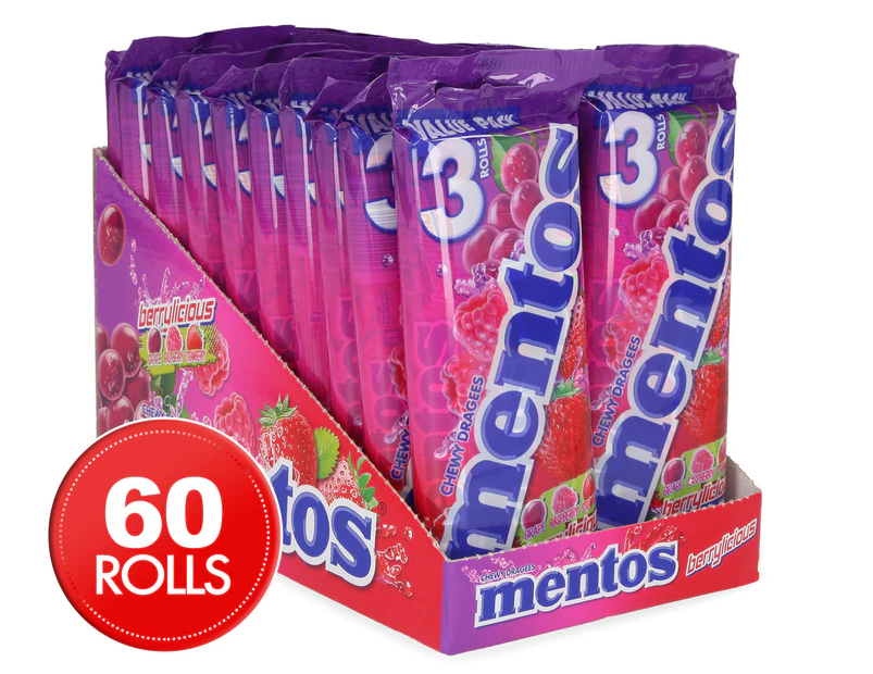 20 x 3pk Mentos Berrylicious Rolls 112.5g