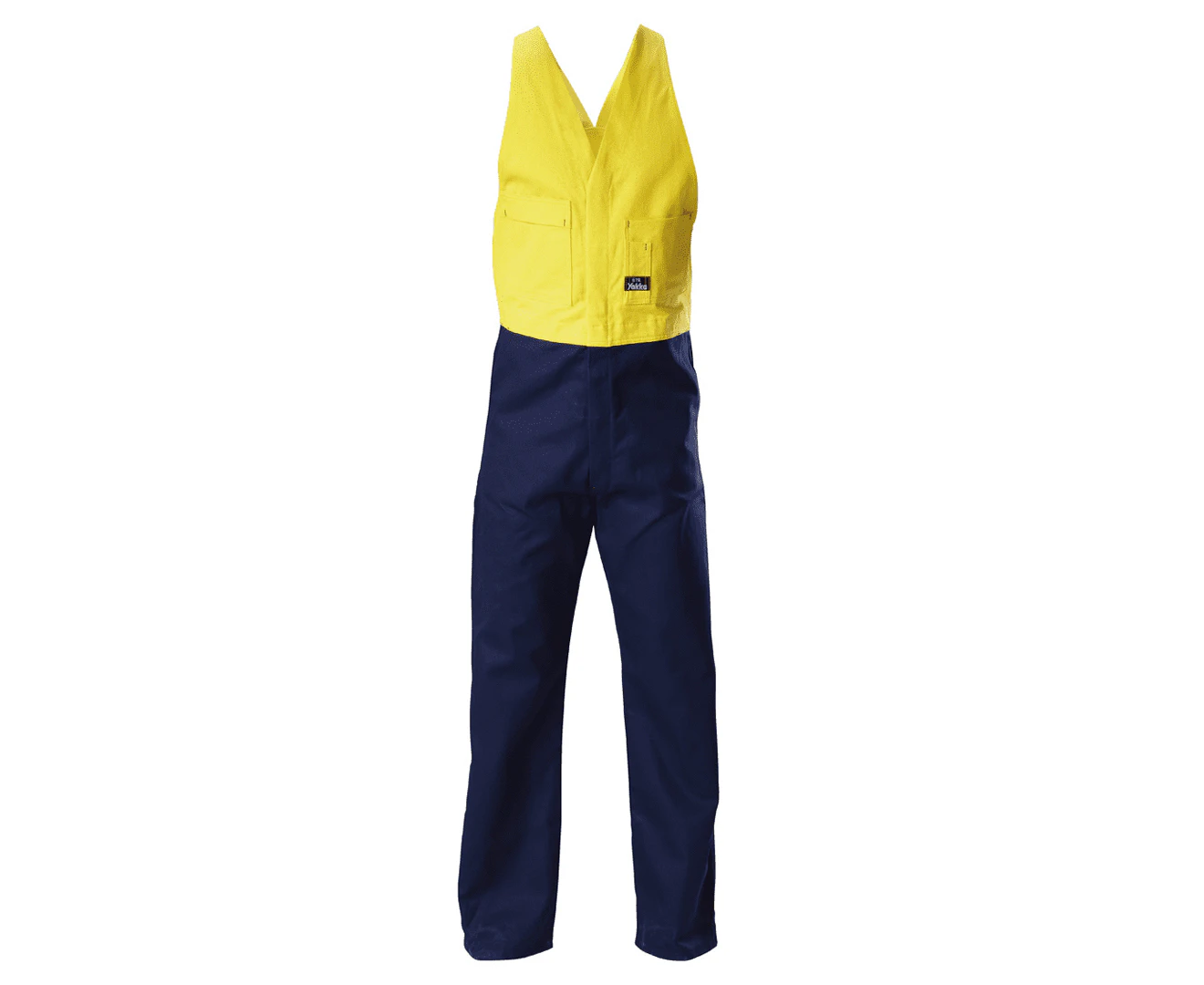 Hard Yakka Men's Hi-Visibility Two Tone Cotton Drill Action Back Overalls - Yellow/Navy