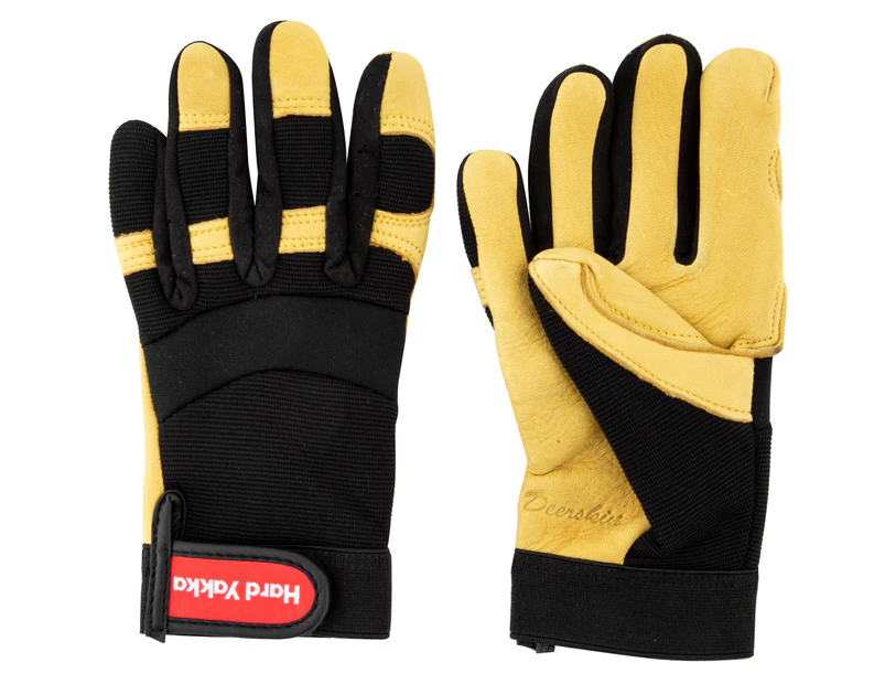 Hard Yakka Adult Golden Hawk Deer Grain Work Gloves - Black/Yellow