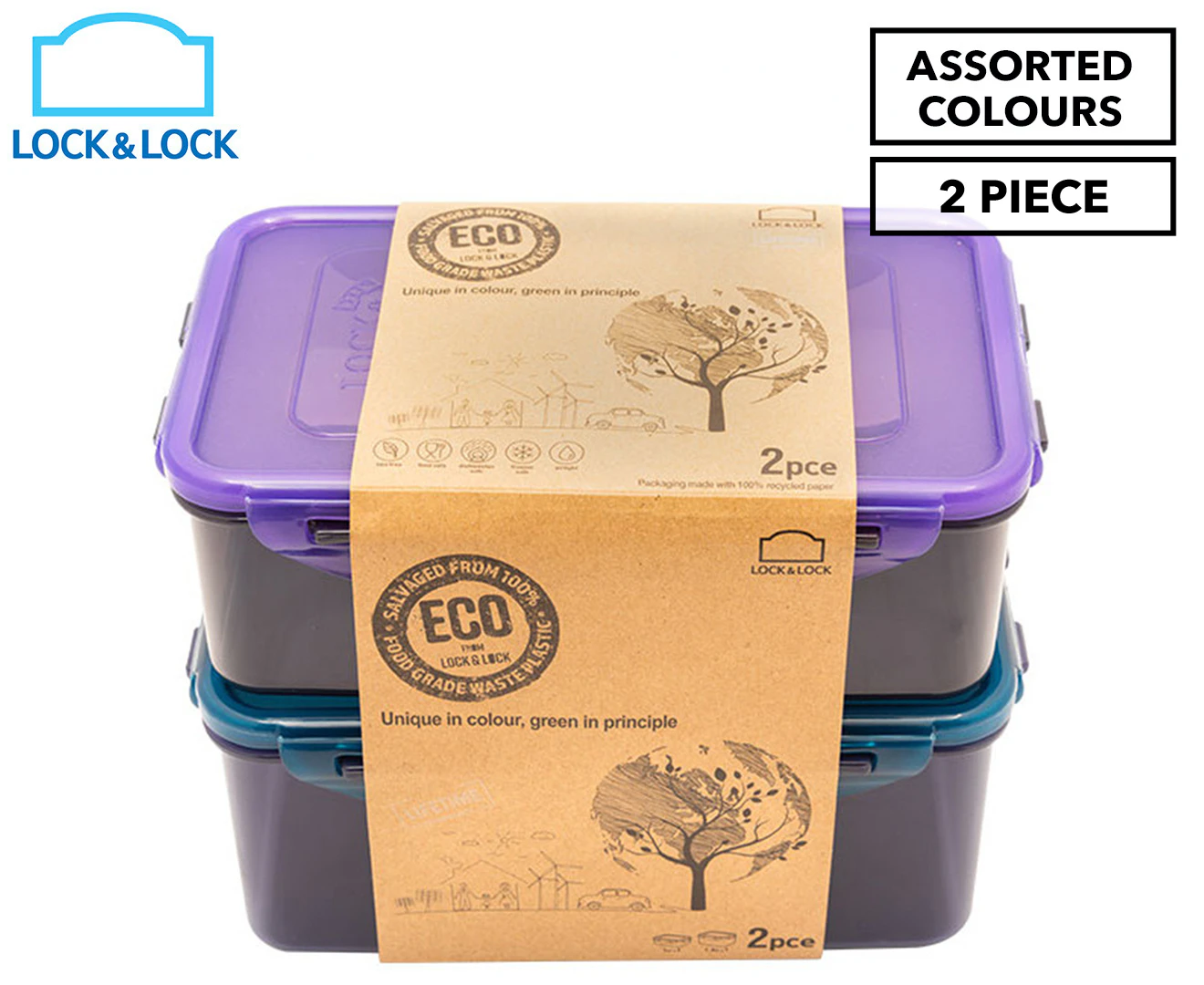 2PK Locknlock Eco Rectangle Airtight Food Container Travel/Pantry Storage Set